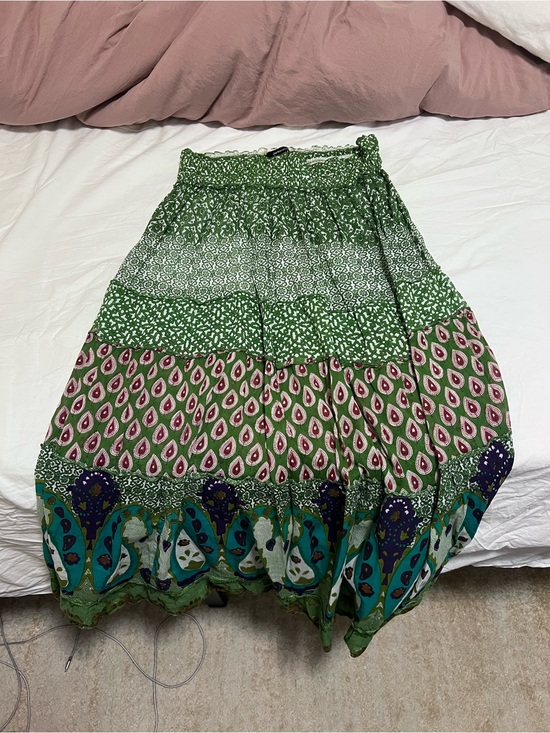 Jasmine Dresses & Skirts - Jasmine Green Mixed-Print Boho Maxi Skirt with Pink Accents